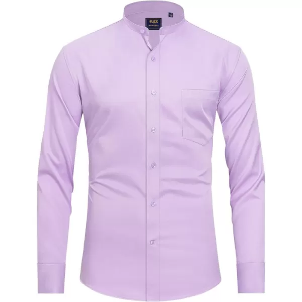 J.VER Mens Banded Collar Dress Shirts Long Sleeve Button Down Mandarin Collar Shirt Solid Stretch Shirt with Pocket