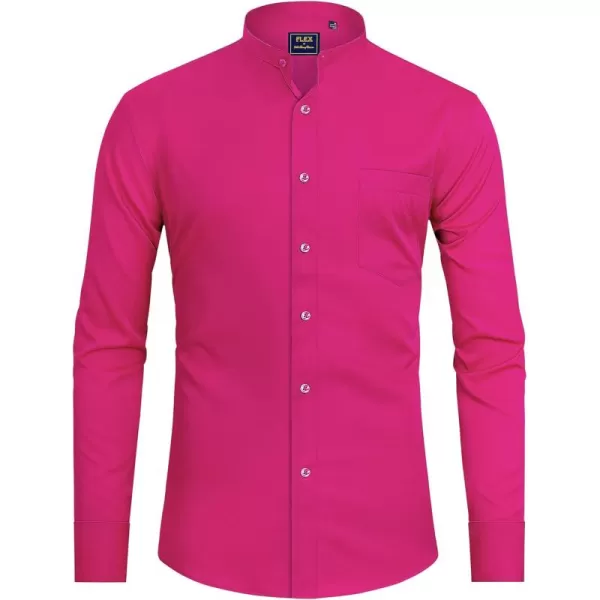 J.VER Mens Banded Collar Dress Shirts Long Sleeve Button Down Mandarin Collar Shirt Solid Stretch Shirt with Pocket