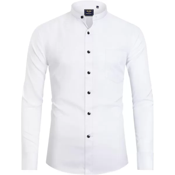 J.VER Mens Banded Collar Dress Shirts Long Sleeve Button Down Mandarin Collar Shirt Solid Stretch Shirt with Pocket