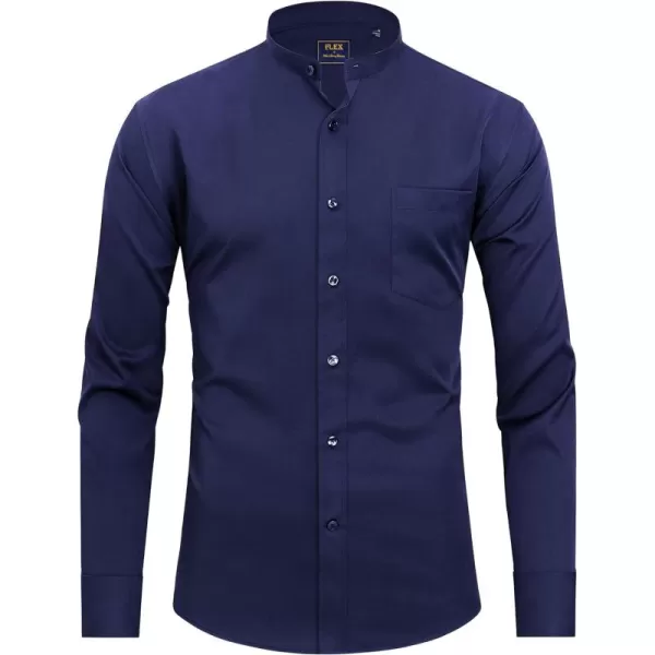 J.VER Mens Banded Collar Dress Shirts Long Sleeve Button Down Mandarin Collar Shirt Solid Stretch Shirt with Pocket