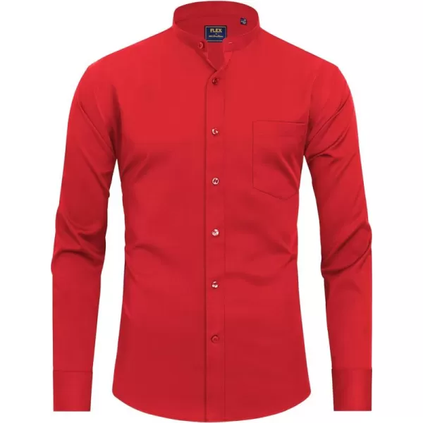 J.VER Mens Banded Collar Dress Shirts Long Sleeve Button Down Mandarin Collar Shirt Solid Stretch Shirt with Pocket