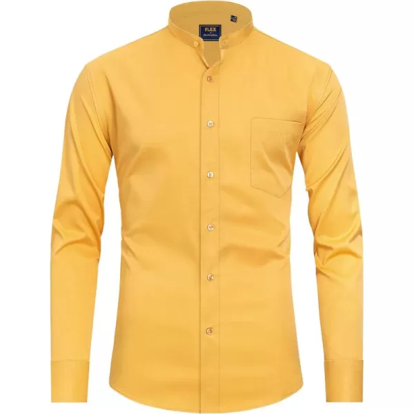 J.VER Mens Banded Collar Dress Shirts Long Sleeve Button Down Mandarin Collar Shirt Solid Stretch Shirt with Pocket