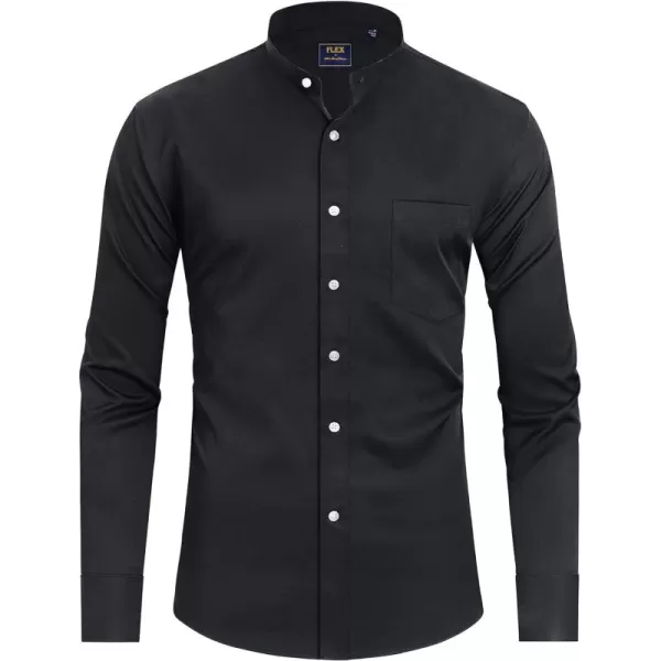 J.VER Mens Banded Collar Dress Shirts Long Sleeve Button Down Mandarin Collar Shirt Solid Stretch Shirt with Pocket