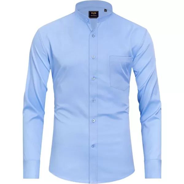 J.VER Mens Banded Collar Dress Shirts Long Sleeve Button Down Mandarin Collar Shirt Solid Stretch Shirt with Pocket