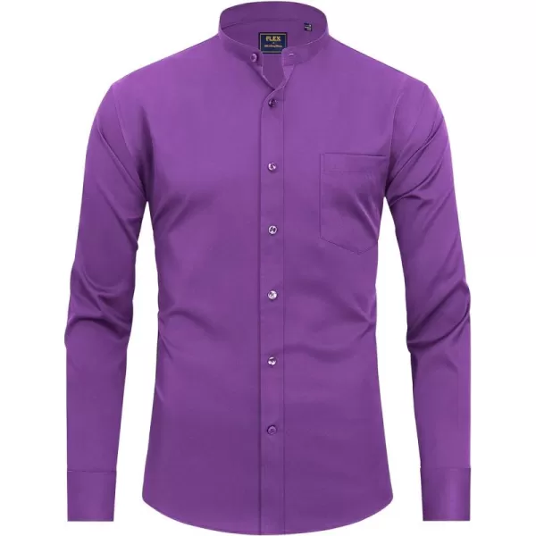 J.VER Mens Banded Collar Dress Shirts Long Sleeve Button Down Mandarin Collar Shirt Solid Stretch Shirt with Pocket