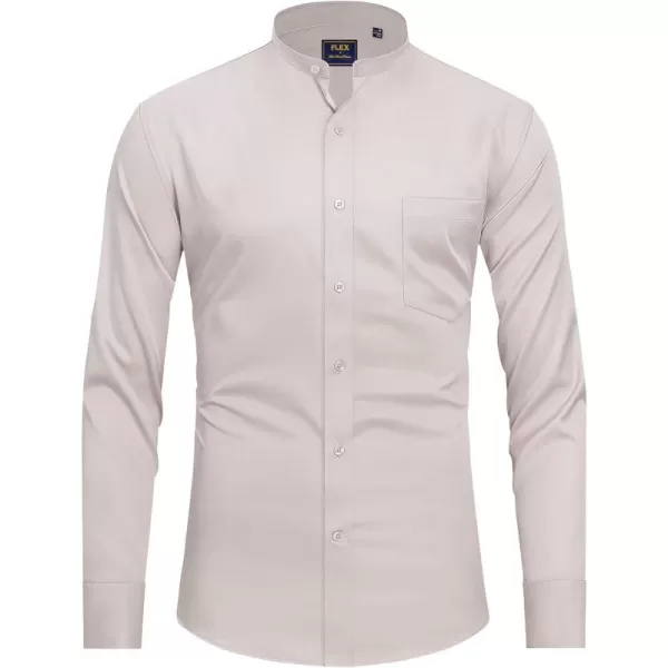 J.VER Mens Banded Collar Dress Shirts Long Sleeve Button Down Mandarin Collar Shirt Solid Stretch Shirt with Pocket