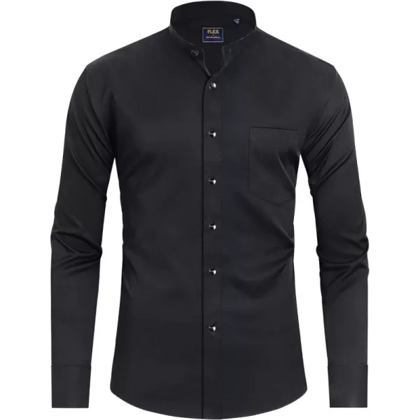 J.VER Mens Banded Collar Dress Shirts Long Sleeve Button Down Mandarin Collar Shirt Solid Stretch Shirt with Pocket