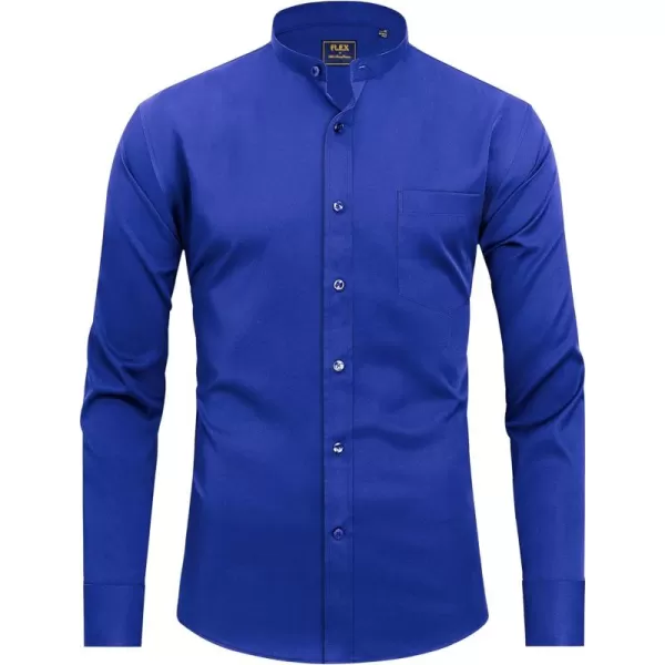 J.VER Mens Banded Collar Dress Shirts Long Sleeve Button Down Mandarin Collar Shirt Solid Stretch Shirt with Pocket