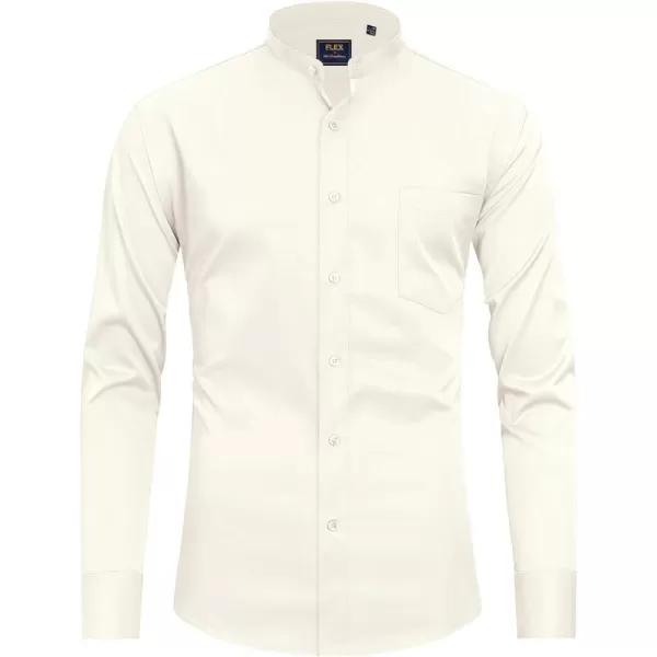 J.VER Mens Banded Collar Dress Shirts Long Sleeve Button Down Mandarin Collar Shirt Solid Stretch Shirt with Pocket