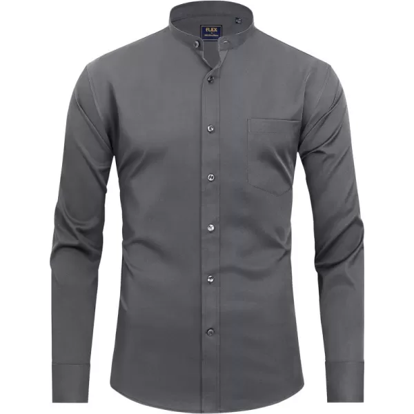 J.VER Mens Banded Collar Dress Shirts Long Sleeve Button Down Mandarin Collar Shirt Solid Stretch Shirt with Pocket