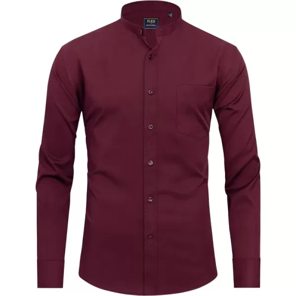 J.VER Mens Banded Collar Dress Shirts Long Sleeve Button Down Mandarin Collar Shirt Solid Stretch Shirt with Pocket