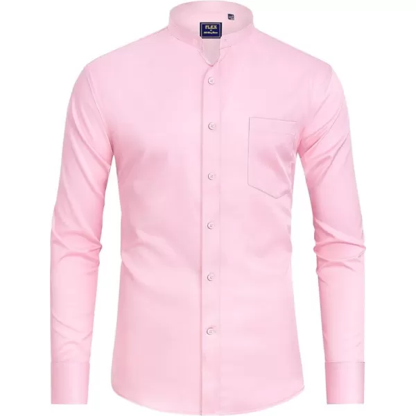 J.VER Mens Banded Collar Dress Shirts Long Sleeve Button Down Mandarin Collar Shirt Solid Stretch Shirt with Pocket
