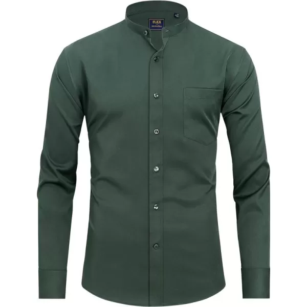 J.VER Mens Banded Collar Dress Shirts Long Sleeve Button Down Mandarin Collar Shirt Solid Stretch Shirt with Pocket