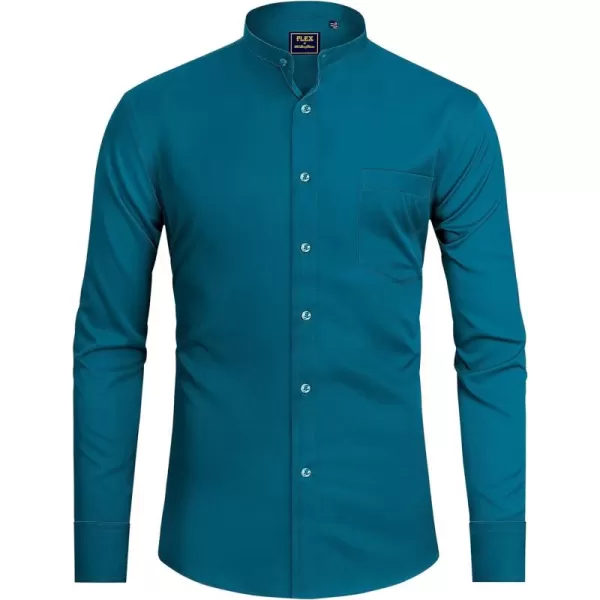 J.VER Mens Banded Collar Dress Shirts Long Sleeve Button Down Mandarin Collar Shirt Solid Stretch Shirt with Pocket