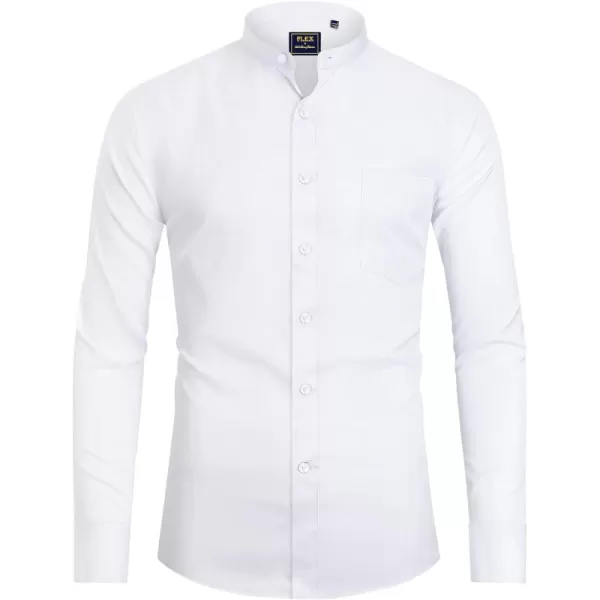 J.VER Mens Banded Collar Dress Shirts Long Sleeve Button Down Mandarin Collar Shirt Solid Stretch Shirt with Pocket