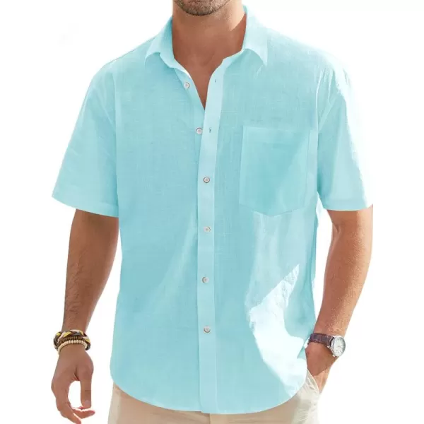 J.VER Men's Cotton Linen Short Sleeve Shirts Casual Lightweight Button Down Shirts Vacation Beach Summer Tops with Pocket