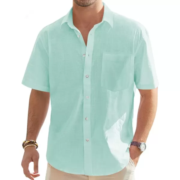 J.VER Men's Cotton Linen Short Sleeve Shirts Casual Lightweight Button Down Shirts Vacation Beach Summer Tops with Pocket