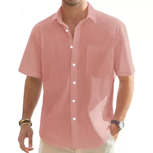 J.VER Men's Cotton Linen Short Sleeve Shirts Casual Lightweight Button Down Shirts Vacation Beach Summer Tops with Pocket