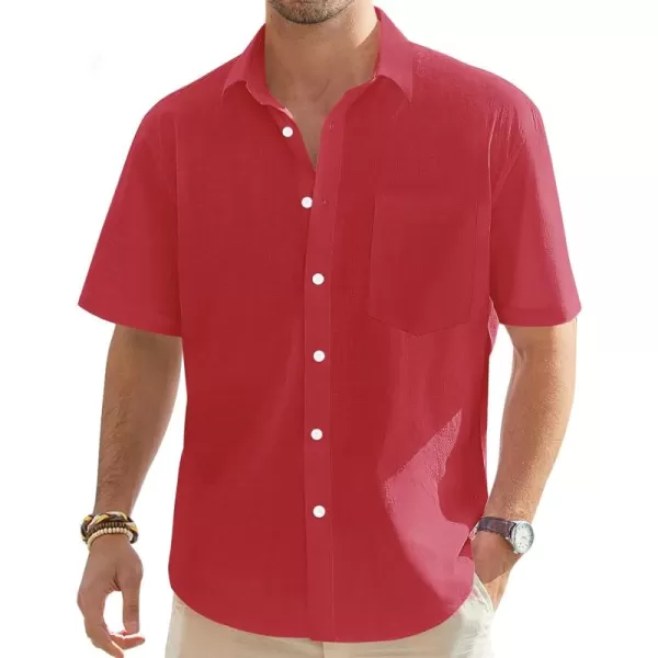 J.VER Men's Cotton Linen Short Sleeve Shirts Casual Lightweight Button Down Shirts Vacation Beach Summer Tops with Pocket
