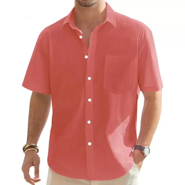J.VER Men's Cotton Linen Short Sleeve Shirts Casual Lightweight Button Down Shirts Vacation Beach Summer Tops with Pocket
