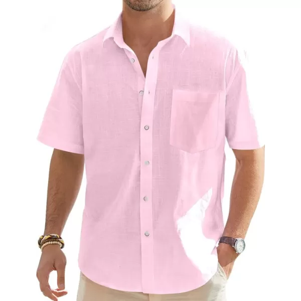 J.VER Men's Cotton Linen Short Sleeve Shirts Casual Lightweight Button Down Shirts Vacation Beach Summer Tops with Pocket