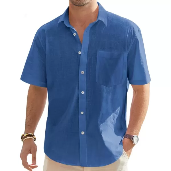 J.VER Men's Cotton Linen Short Sleeve Shirts Casual Lightweight Button Down Shirts Vacation Beach Summer Tops with Pocket