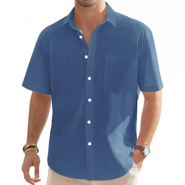 J.VER Men's Cotton Linen Short Sleeve Shirts Casual Lightweight Button Down Shirts Vacation Beach Summer Tops with Pocket