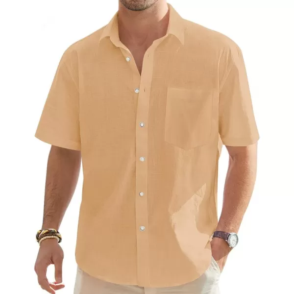 J.VER Men's Cotton Linen Short Sleeve Shirts Casual Lightweight Button Down Shirts Vacation Beach Summer Tops with Pocket