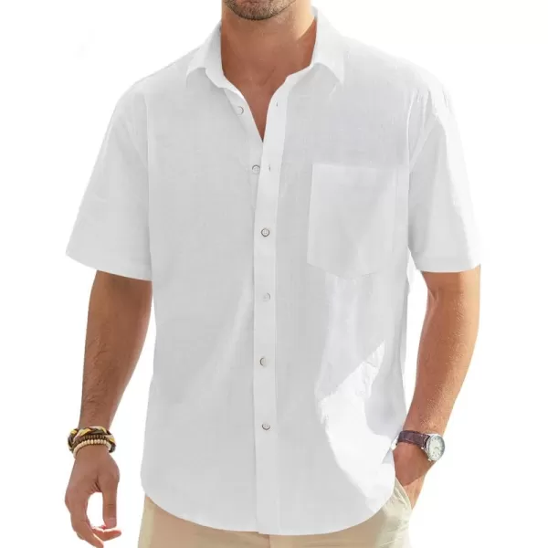 J.VER Men's Cotton Linen Short Sleeve Shirts Casual Lightweight Button Down Shirts Vacation Beach Summer Tops with Pocket