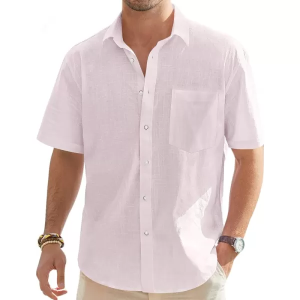 J.VER Men's Cotton Linen Short Sleeve Shirts Casual Lightweight Button Down Shirts Vacation Beach Summer Tops with Pocket