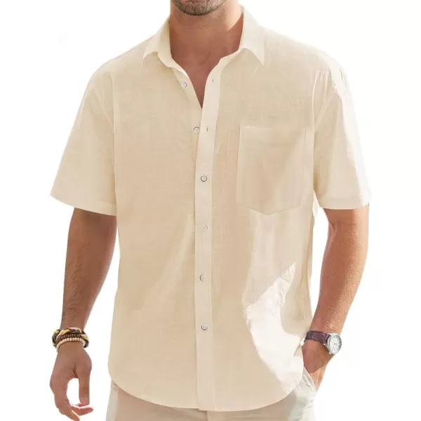 J.VER Men's Cotton Linen Short Sleeve Shirts Casual Lightweight Button Down Shirts Vacation Beach Summer Tops with Pocket