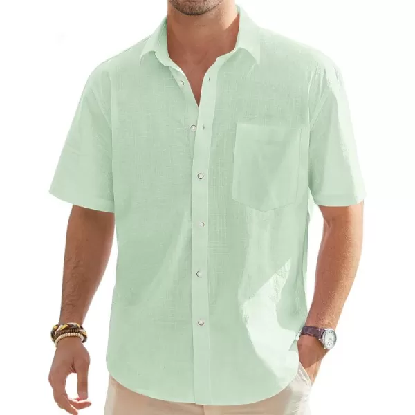 J.VER Men's Cotton Linen Short Sleeve Shirts Casual Lightweight Button Down Shirts Vacation Beach Summer Tops with Pocket