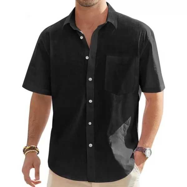 J.VER Men's Cotton Linen Short Sleeve Shirts Casual Lightweight Button Down Shirts Vacation Beach Summer Tops with Pocket