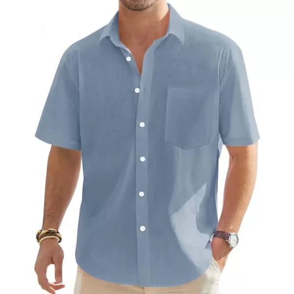 J.VER Men's Cotton Linen Short Sleeve Shirts Casual Lightweight Button Down Shirts Vacation Beach Summer Tops with Pocket