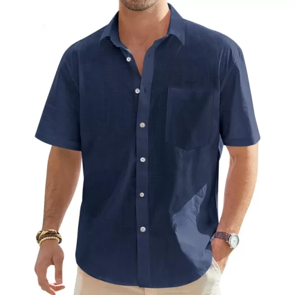 J.VER Men's Cotton Linen Short Sleeve Shirts Casual Lightweight Button Down Shirts Vacation Beach Summer Tops with Pocket