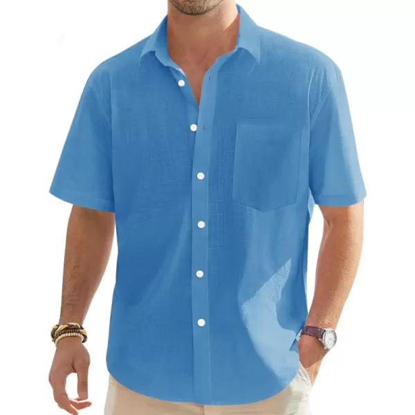 J.VER Men's Cotton Linen Short Sleeve Shirts Casual Lightweight Button Down Shirts Vacation Beach Summer Tops with Pocket