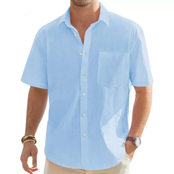 J.VER Men's Cotton Linen Short Sleeve Shirts Casual Lightweight Button Down Shirts Vacation Beach Summer Tops with Pocket