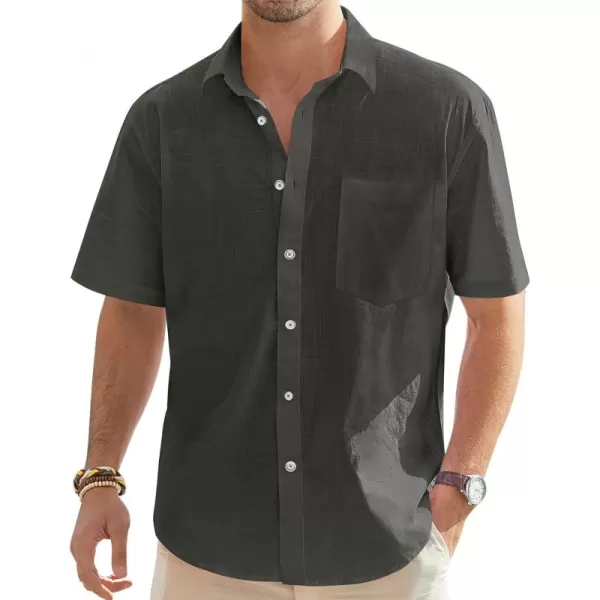 J.VER Men's Cotton Linen Short Sleeve Shirts Casual Lightweight Button Down Shirts Vacation Beach Summer Tops with Pocket