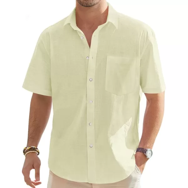 J.VER Men's Cotton Linen Short Sleeve Shirts Casual Lightweight Button Down Shirts Vacation Beach Summer Tops with Pocket