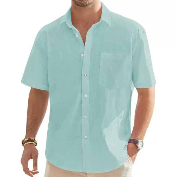 J.VER Men's Cotton Linen Short Sleeve Shirts Casual Lightweight Button Down Shirts Vacation Beach Summer Tops with Pocket