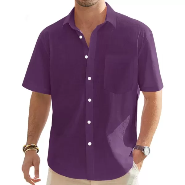 J.VER Men's Cotton Linen Short Sleeve Shirts Casual Lightweight Button Down Shirts Vacation Beach Summer Tops with Pocket