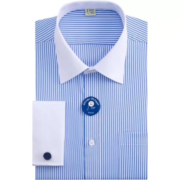 J.VER Men's French Cuff Dress Shirts Regular Fit Striped Long Sleeve Spread Collar Metal Cufflink