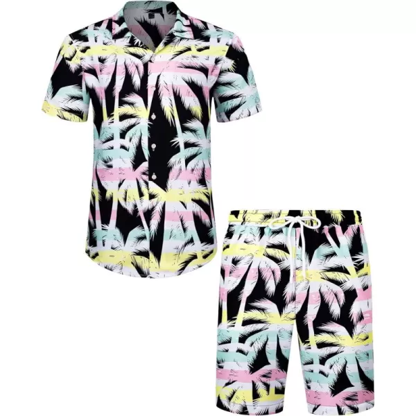 J.VER Men's Hawaiian Shirts Casual Button Down Short Sleeve Shirts Set Printed Shorts Beach Tropical Hawaii Suits