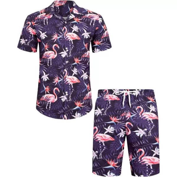 J.VER Men's Hawaiian Shirts Casual Button Down Short Sleeve Shirts Set Printed Shorts Beach Tropical Hawaii Suits