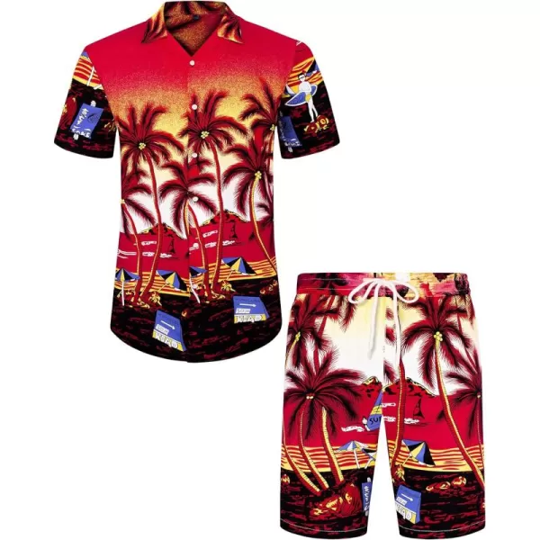 J.VER Men's Hawaiian Shirts Casual Button Down Short Sleeve Shirts Set Printed Shorts Beach Tropical Hawaii Suits