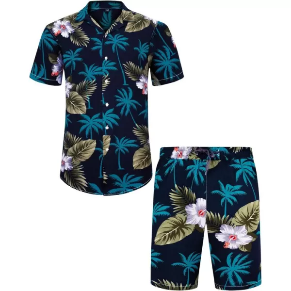 J.VER Men's Hawaiian Shirts Casual Button Down Short Sleeve Shirts Set Printed Shorts Beach Tropical Hawaii Suits
