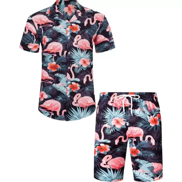 J.VER Men's Hawaiian Shirts Casual Button Down Short Sleeve Shirts Set Printed Shorts Beach Tropical Hawaii Suits
