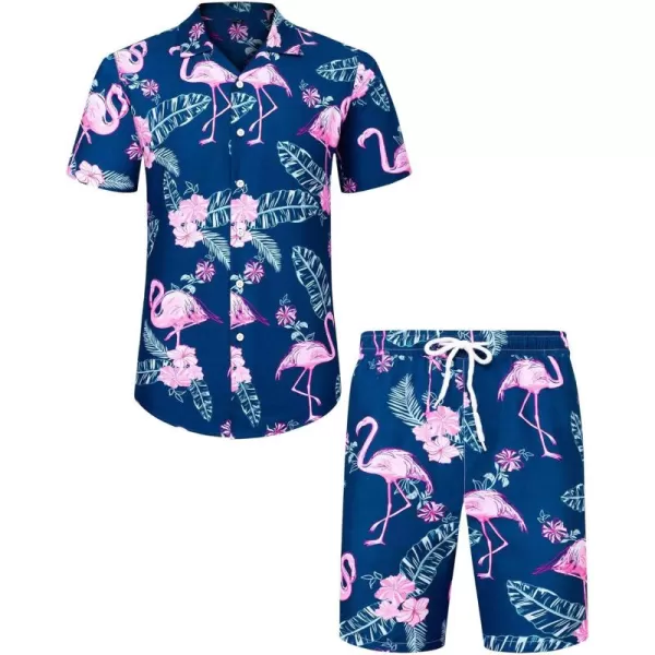 J.VER Men's Hawaiian Shirts Casual Button Down Short Sleeve Shirts Set Printed Shorts Beach Tropical Hawaii Suits