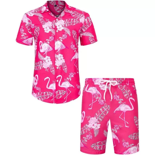 J.VER Men's Hawaiian Shirts Casual Button Down Short Sleeve Shirts Set Printed Shorts Beach Tropical Hawaii Suits