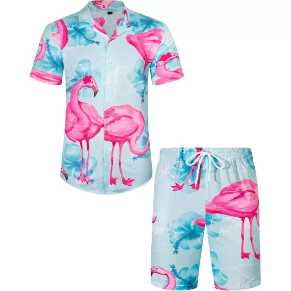 J.VER Men's Hawaiian Shirts Casual Button Down Short Sleeve Shirts Set Printed Shorts Beach Tropical Hawaii Suits